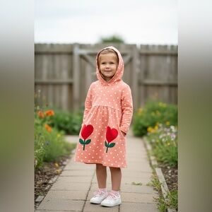Polka Dot Hooded Kids Dress - Pink